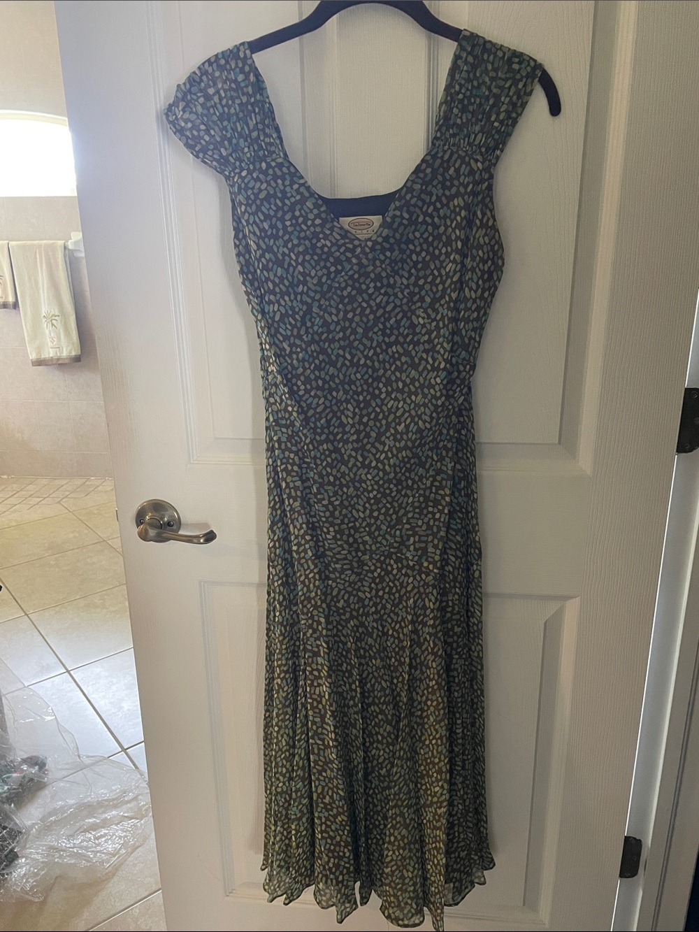 Talbots Green Floral Maxi Dress with V-Neck